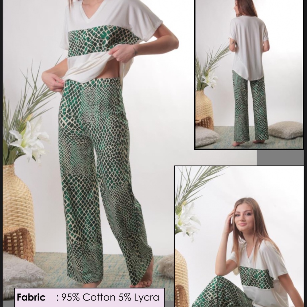 NWT Leopard Loungewear Set with Silky Viscose Shirt and Cotton Pants